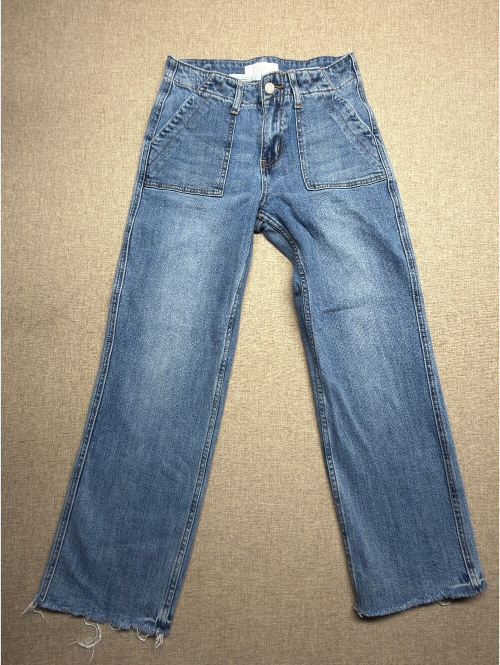 VERVET Blue High Rise Wide Leg Utility Jeans Raw Hem Medium Wash Size 25